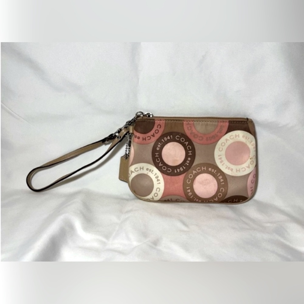 Coach Pink-Brown Circle Emblem Wristlet